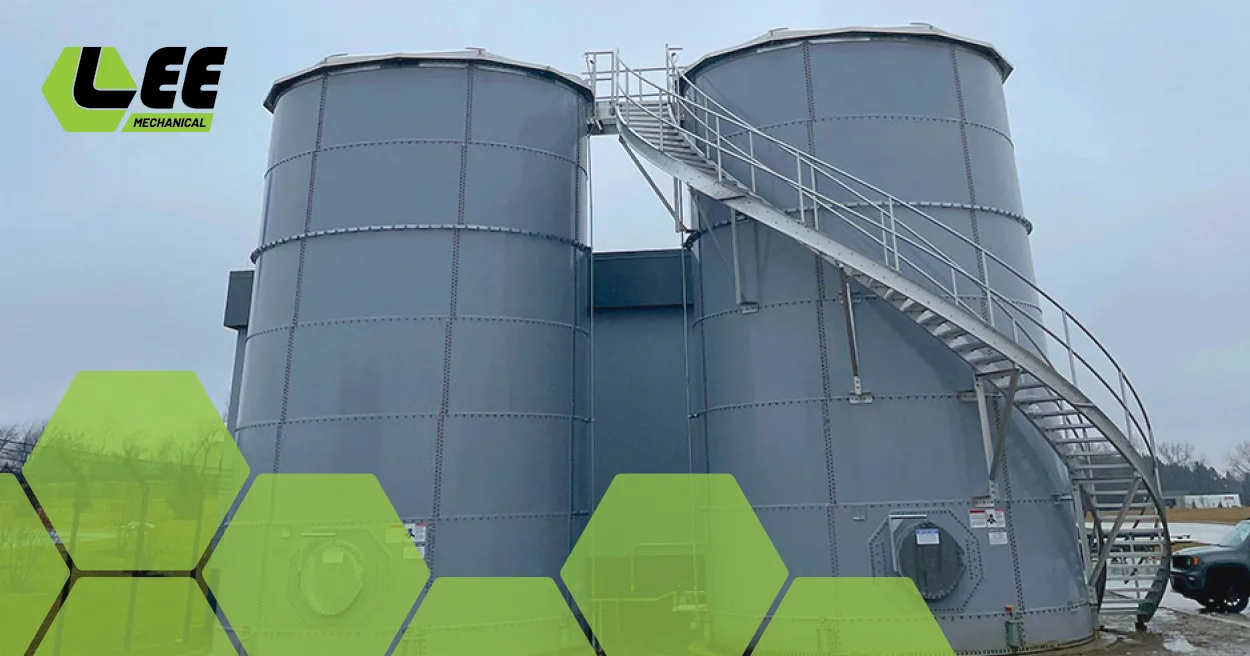Lee Mechanical: A Leader in Industrial Plant Projects and Large-Scale Wastewater Treatment System Installations Image of Industrial Plant with Lee Mechanical Logo