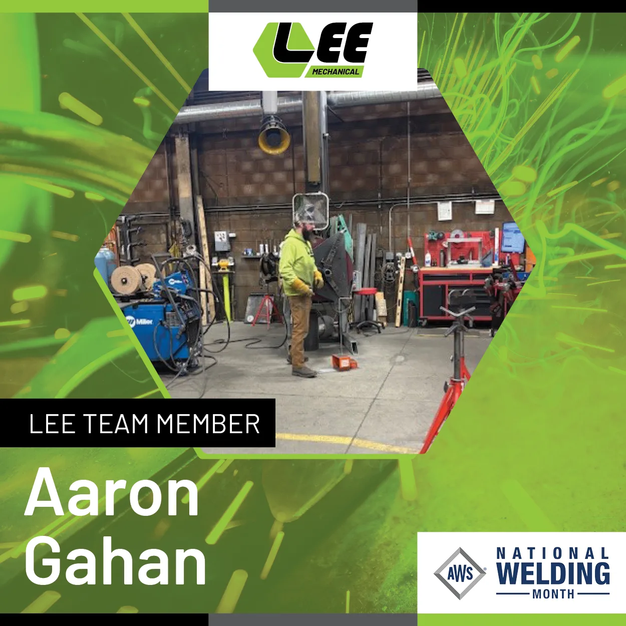 Promotional graphic celebrating Aaron Gahan for Welding Month